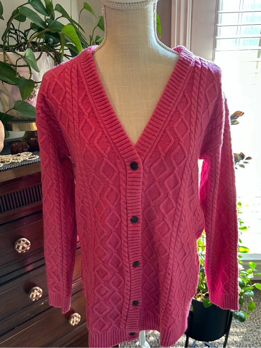 Talbots Pink Cable Knit Button-Front Cardigan